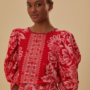 NWT FARM RIO Flora Tapestry Red Blouse S